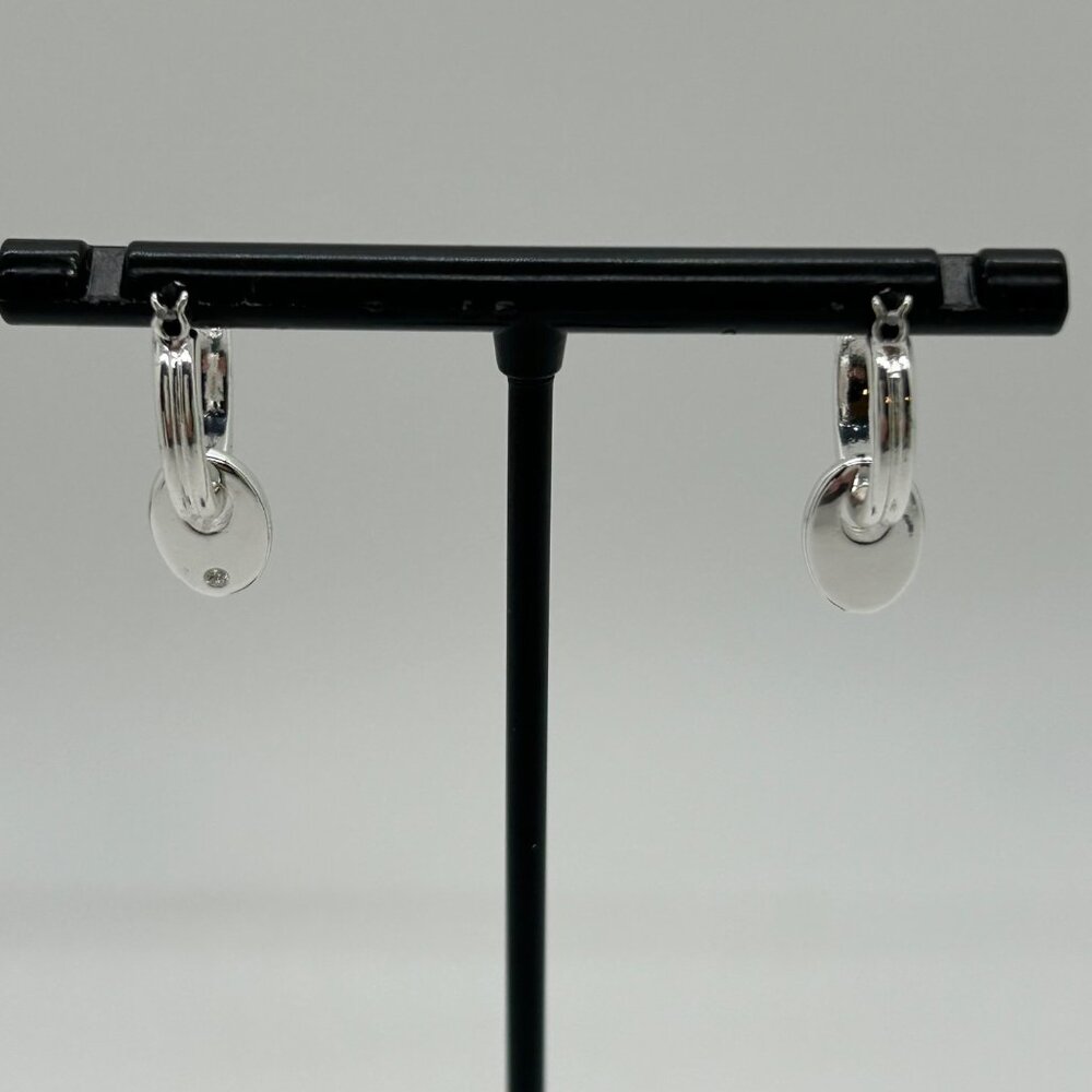 Chaps Silver-Tone Double Hoop Earrings With Dangling Oval Accents For Women - Picture 9 of 14